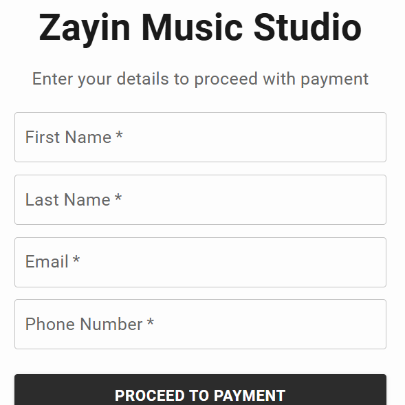 Zayin Music Studio payment form